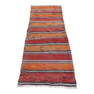 1960s Rustic & Primitive Hand Knotted Wool Striped Kilim Rug For Sale