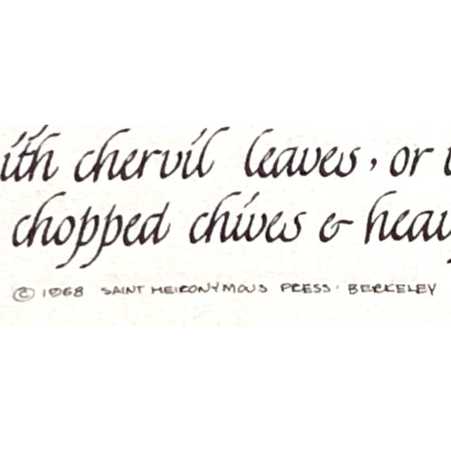 Vichyssoise recipe out of print mid century Lino cut by the late David Lance Goines (May 29, 1945 – February 19, 2023). In...