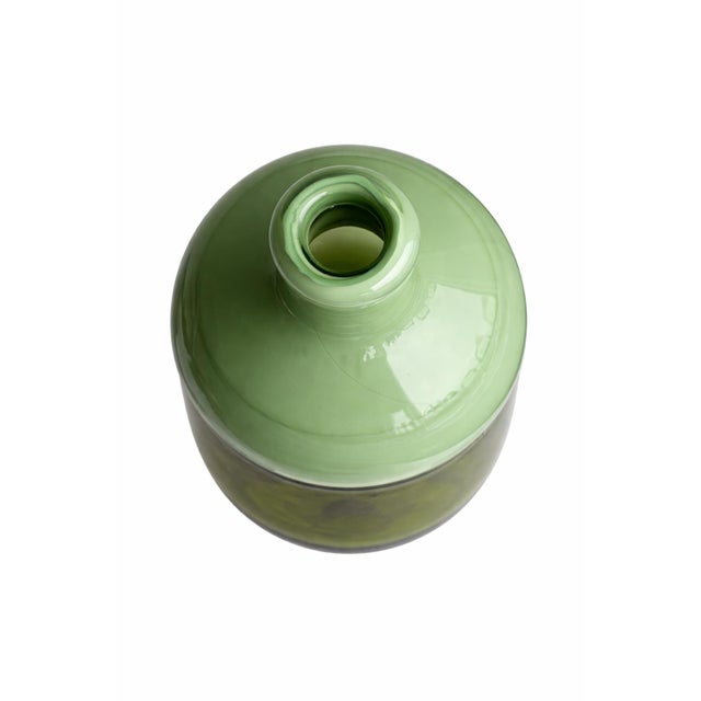 Contemporary Set of 2 - Pair of Handcrafted Green Art Glass Bottles For Sale - Image 3 of 3