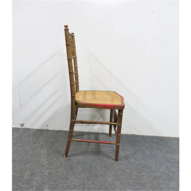 Regency Faux Bamboo Gold Distress Painted Side Chair For Sale - Image 4 of 6