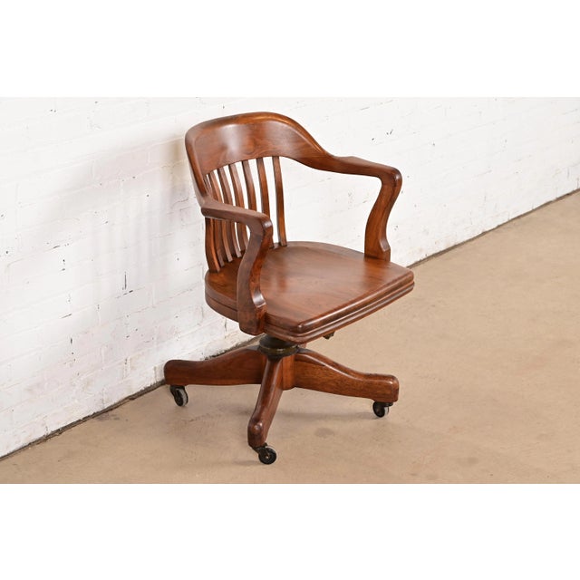 Johnson Chair Company Arts & Crafts Solid Walnut Executive Swivel Desk Chair by Johnson Chair Co. For Sale - Image 4 of 12