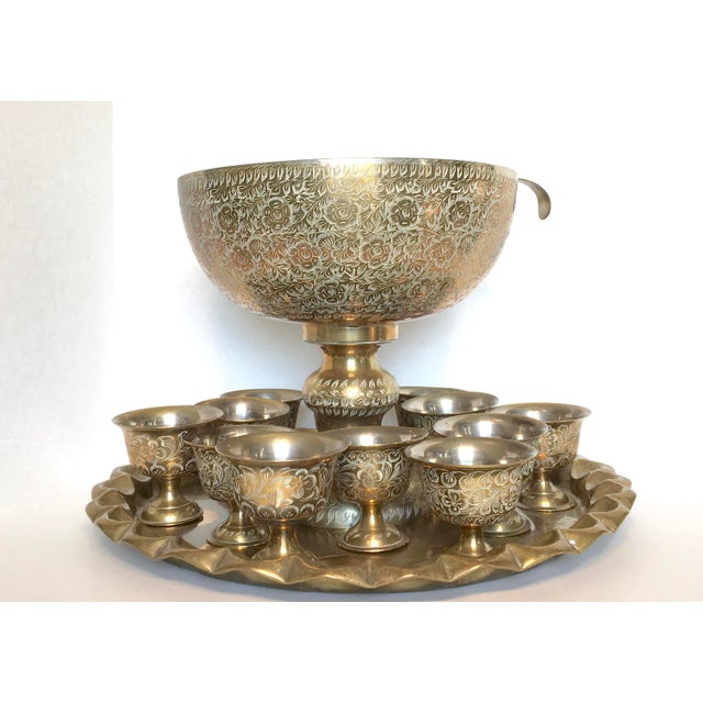 Vintage Brass Etched Punch Bowl Set Chairish