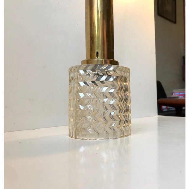 Gold Vintage Glass and Brass Pendant Lamp from Orrefors, 1960s For Sale - Image 8 of 11