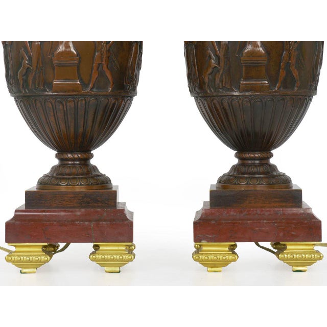 Circa 1900 Pair of Antique Bronze Sculpture Table Lamps W/ Greek