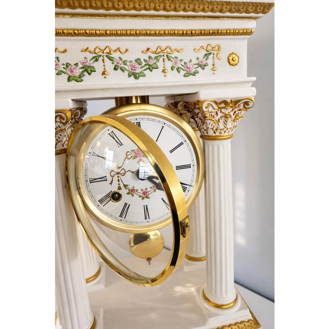 1980s Franklin Mint “The Empress Josephine” Neoclassical Mantel Clock – White & Gilt For Sale - Image 4 of 13