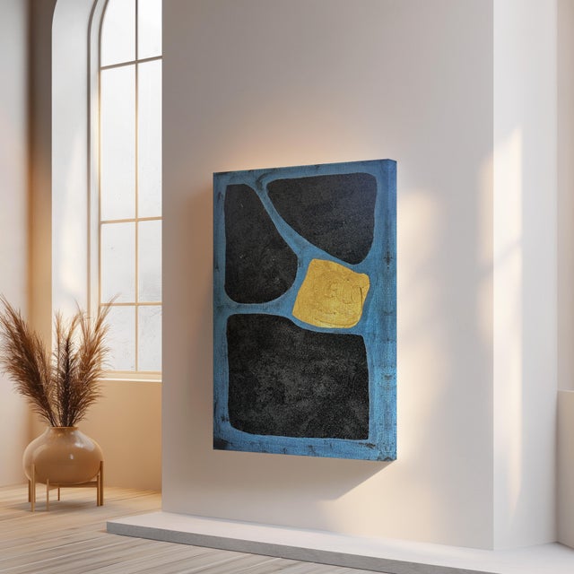 Vintage Gold and Noir Textural Masterpiece Painting Larger Size 20wx24.5h x3, Spanish Linen Immerse yourself in a...