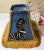 Striking custom lamp shade crafted from Finesse Regal zebra velvet fabric in rich sapphire blue, featuring bold black and...