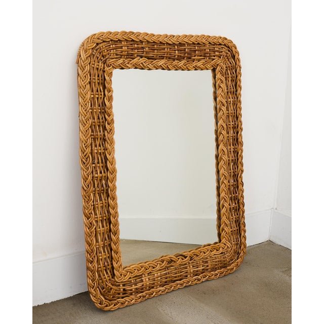 Pair of Organic Modern Rattan Wicker Wall Mirrors For Sale - Image 4 of 12