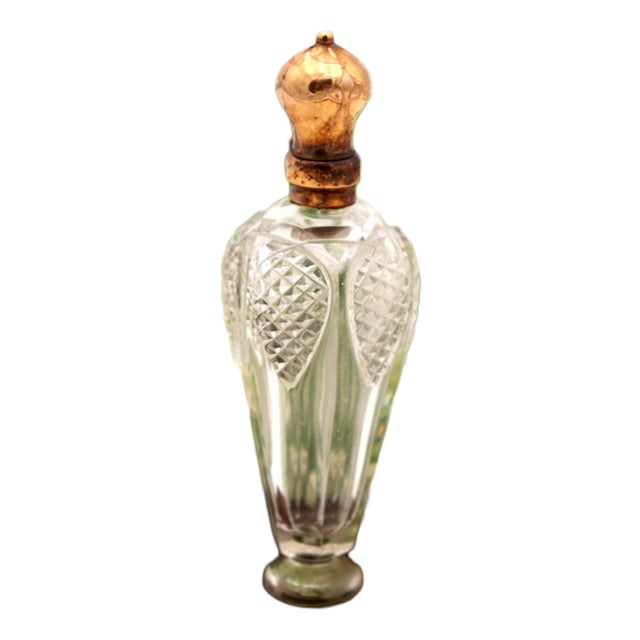 Glass Perfume Bottle with Gold Lid For Sale