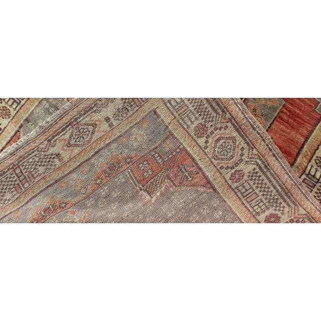 Vintage Turkish Oushak Rug With Geometric-Tribal Motifs in Red-Orange and Gray For Sale In Atlanta - Image 6 of 7