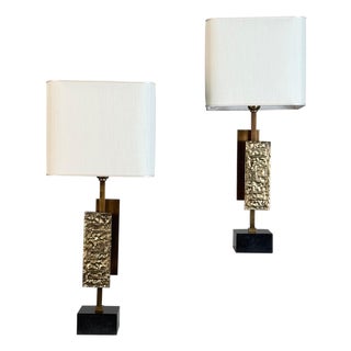 Dioniso Table Lamps in Marble and Brass attributed to Angelo Brotto for Esperia, 1970s, Set of 2 For Sale