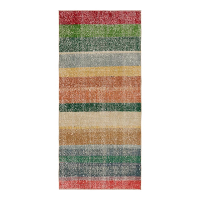 Vintage Zeki Müren Runner in Polychromatic Geometric Stripes, From Rug & Kilim For Sale