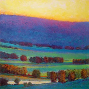 "Sunset With Blue Green" Vintage Landscape Archival Giclee Print by Ken Elliott