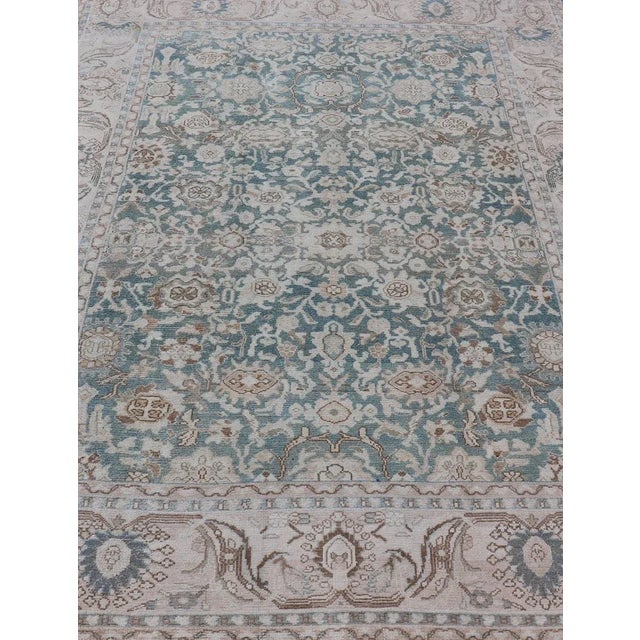 All-Over Light Green Floral Antique Persian Hamadan Rug With Earthy Tones 7'0 X 9'10 For Sale In Atlanta - Image 6 of 12