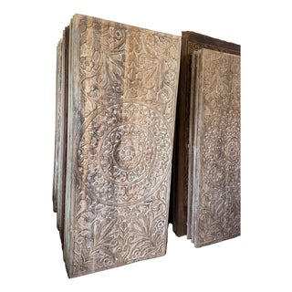 Rustic Vintage Floral Carved Wooden Doors – Boho Farmhouse Statement Barn Door Wood Panels 80 For Sale