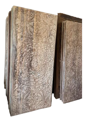 Rustic Vintage Floral Carved Wooden Doors – Boho Farmhouse Statement Barn Door Wood Panels 80