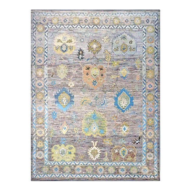 21st Century Turkish Oushak 10X13 Slate Blue & Dark Oak Handmade Area Rug #1144093 For Sale