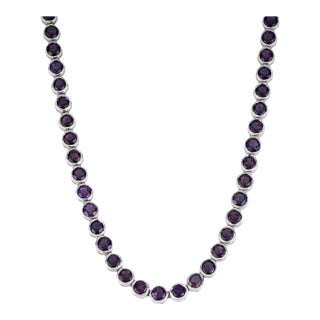 Round Cut Deep Purple Amethyst Gemstone Tennis Necklace- Silver Jewelry by Caratandher For Sale