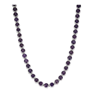 Round Cut Deep Purple Amethyst Gemstone Tennis Necklace- Silver Jewelry by Caratandher
