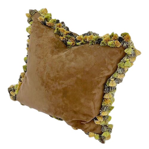 Vintage Leaf Pattern Needlepoint & Fringe Pillow For Sale - Image 4 of 6