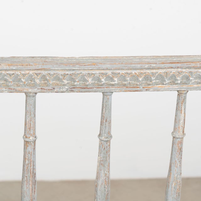 Wood 19th Century Swedish Gustavian Original Blue Gray Painted Pine Bench For Sale - Image 7 of 18