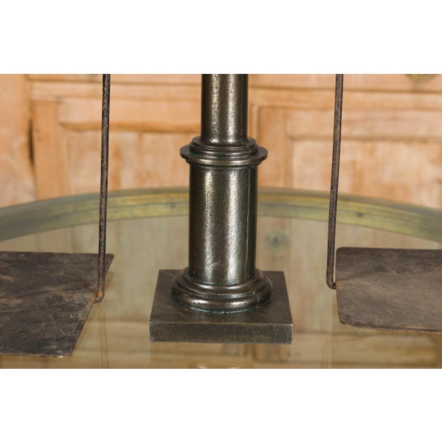 Large French 19th Century Brass and Steel Scale with Weighing Pans and Column For Sale - Image 4 of 12