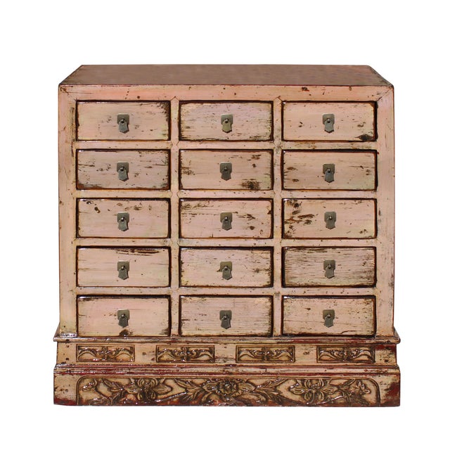 Chinese Distressed Mauve Beige 15 Drawers Medicine Apothecary Cabinet Chairish