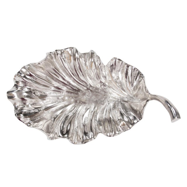 Metal Calathea Leaf Polished Silver Sculpture- Large For Sale - Image 7 of 9