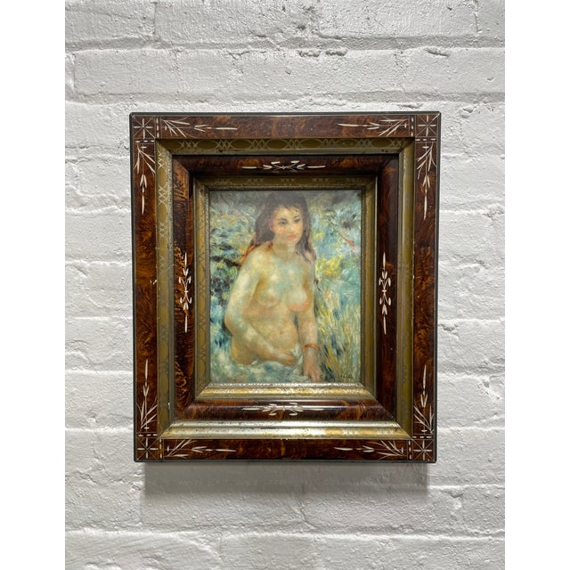 Wood Framed Female Nude | Vintage Renoir Reproduction Artwork | Wall Hanging C. 1920's For Sale - Image 7 of 9