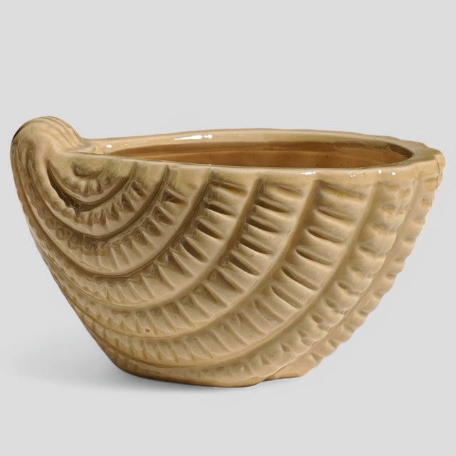 Meg Braff Palm Beach Regency Glazed Yellow Ceramic Nautilus Seashell Planter For Sale - Image 4 of 12