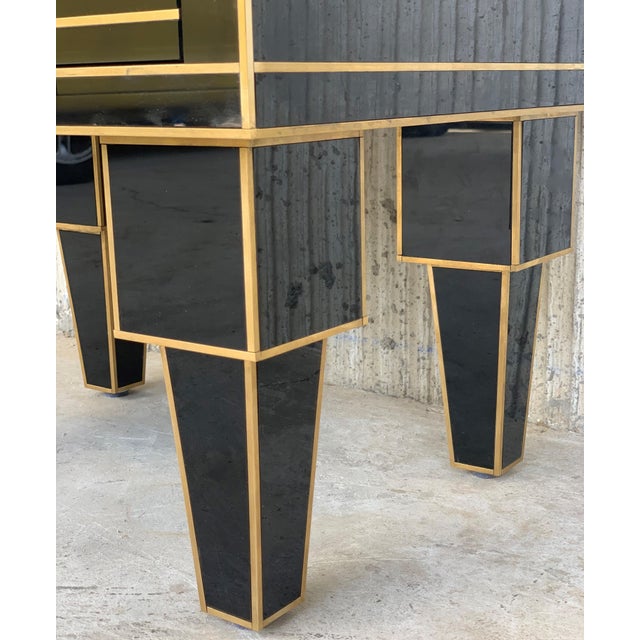 New Pair of Mirrored Low Nightstand in Black Mirror and Chrome with Drawer For Sale - Image 14 of 18