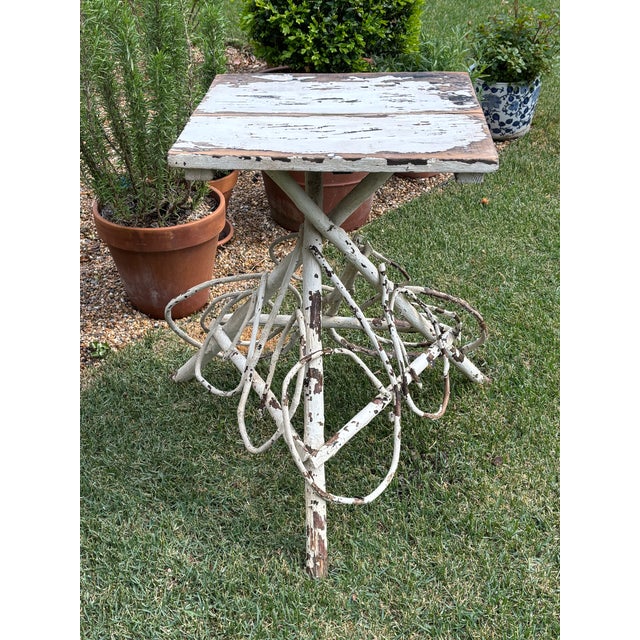 Early 20th Century Early 20th Century Antique Folk Art Handcrafted Adirondack Style Twig Table With Decorative Scroll Base For Sale - Image 5 of 16