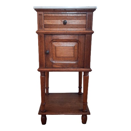 French Oak Side Table with Marble Top, 1900s For Sale