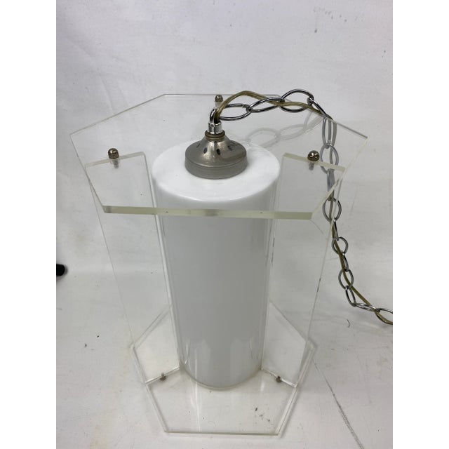 Mid-Century Lucite & Milk Glass Pendant Light. Very nice stylish vintage pendant light. The Cord is 19ft long