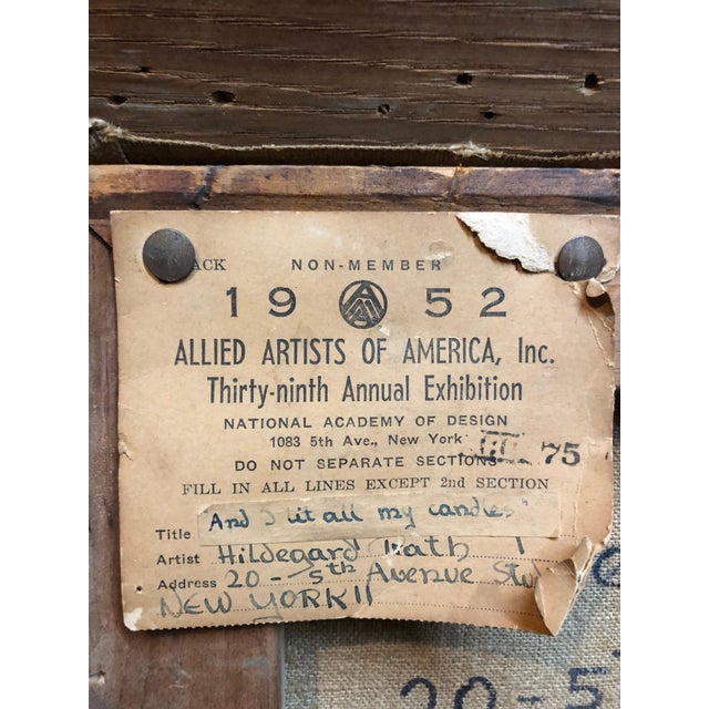 Textile Hildegard Rath, 1950's Expressionist Judaica Painting "I Lit All My Candles" Hanukkah Menorah, 1952 For Sale - Image 7 of 7