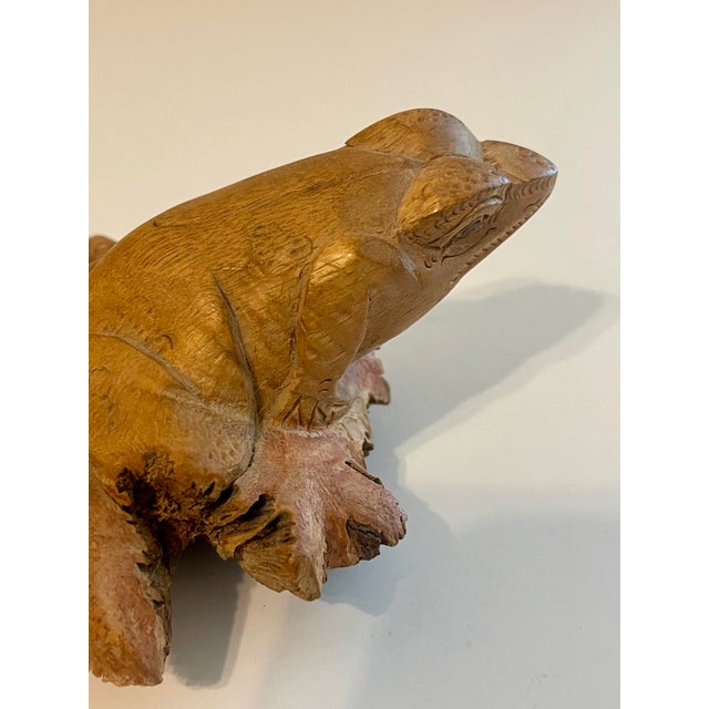 Chinese Live Edge Carved Root Wood Frog Feng Shui For Sale - Image 9 of 10