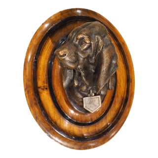 A Signed Antique French Medallion Bronze Bust of the St. Hubert Hound (1851-1925) For Sale