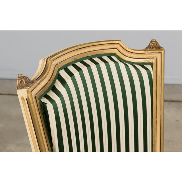Wood Antique French Louis XVI Style Painted Accent Side Chairs in Green Stripe - A Pair For Sale - Image 7 of 18