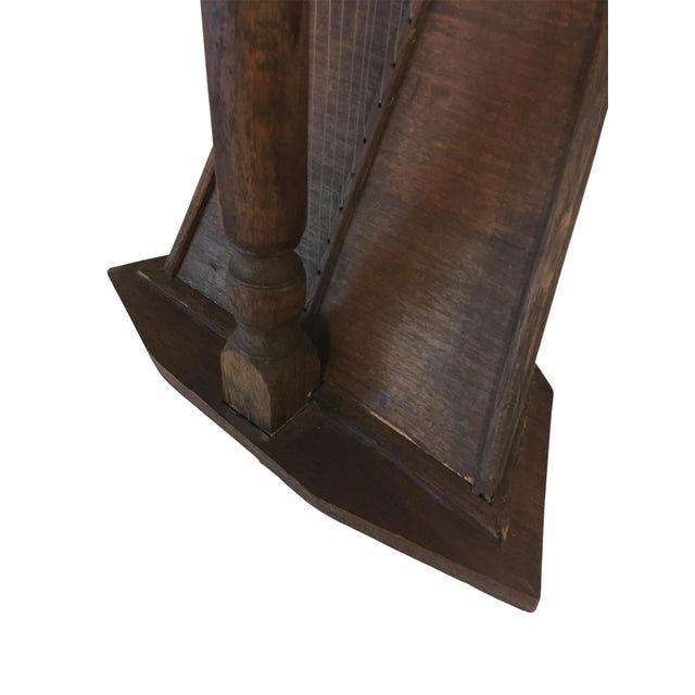 Wood Large Antique Early 20th Century Oak Wood Stag Head Harp For Sale - Image 7 of 13