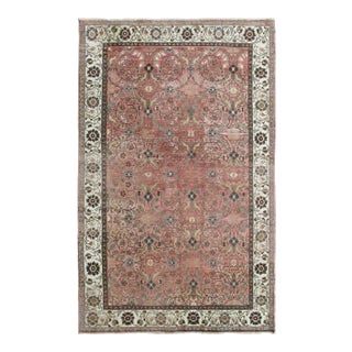 Vintage Turkish Oushak Rug With All-Over Floral Design in Pink Color Field For Sale