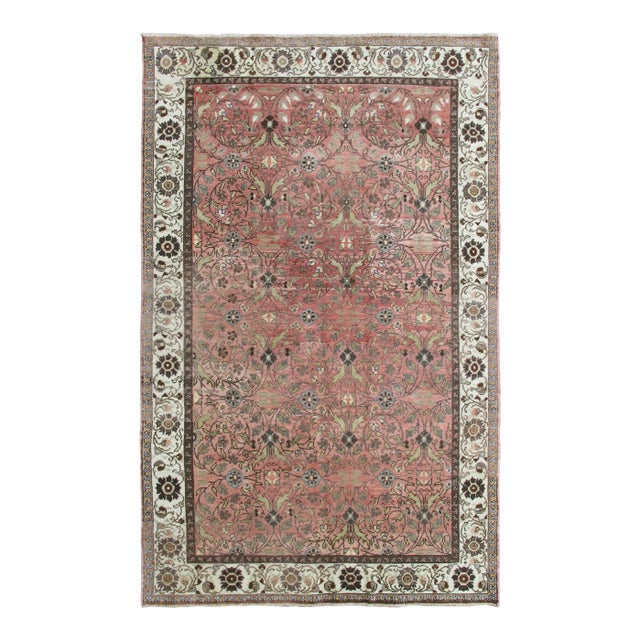 Vintage Turkish Oushak Rug With All-Over Floral Design in Pink Color Field For Sale
