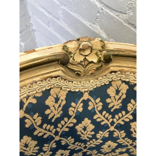 Royal Blue Antique Upholstered French Fauteuil Armchairs - a Pair For Sale - Image 8 of 10