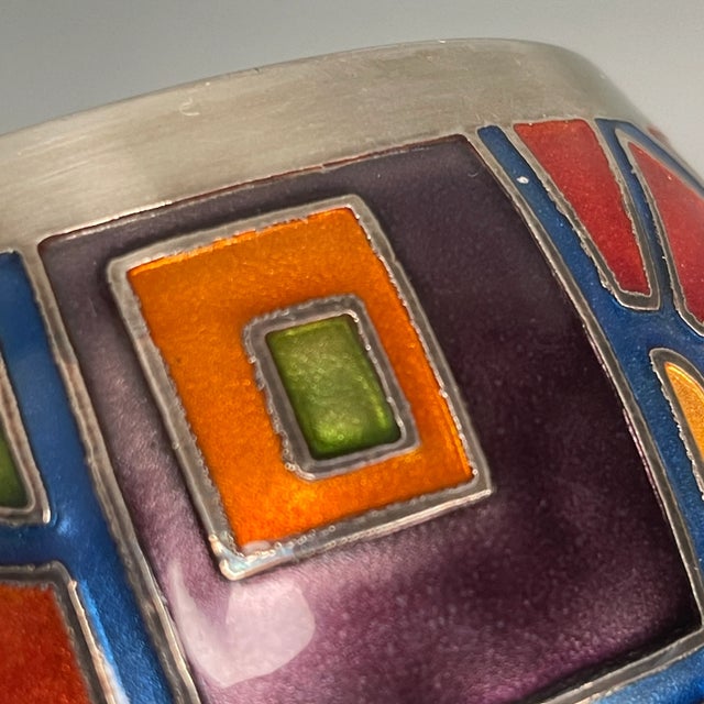 Vintage Late 20th Century Miguel Pineda Champleve Enamel Colorful Geometric Vase For Sale - Image 9 of 13