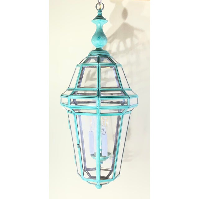 Vintage Solid Brass French Style – Verdigris – Hexagonal Chandelier -31”h X 12”w For Sale In Miami - Image 6 of 17