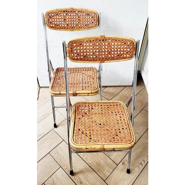 1960s Mid-Century Chrome and Cane Folding Chairs - Set of 2 For Sale - Image 12 of 12