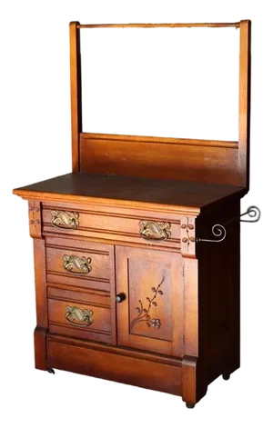 Antique Eastlake Foliate Chip Carved Walnut Commode With Towel Bar C1910