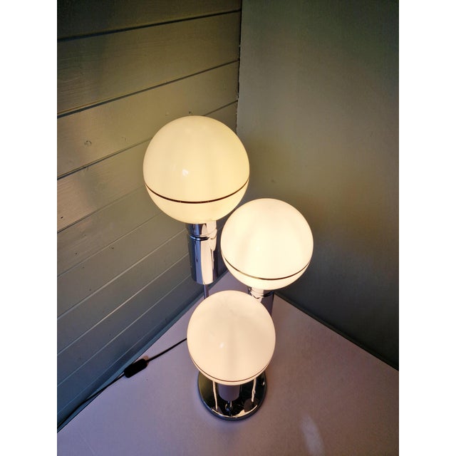 Space Age Floor Lamp in Chromed Metal and White Opaline Glass Globe from Sölken Leuchten, 1970 For Sale - Image 9 of 14