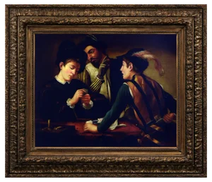 G. Perna after Caravaggio, I Bari, Oil on Canvas, 1970s, Framed
