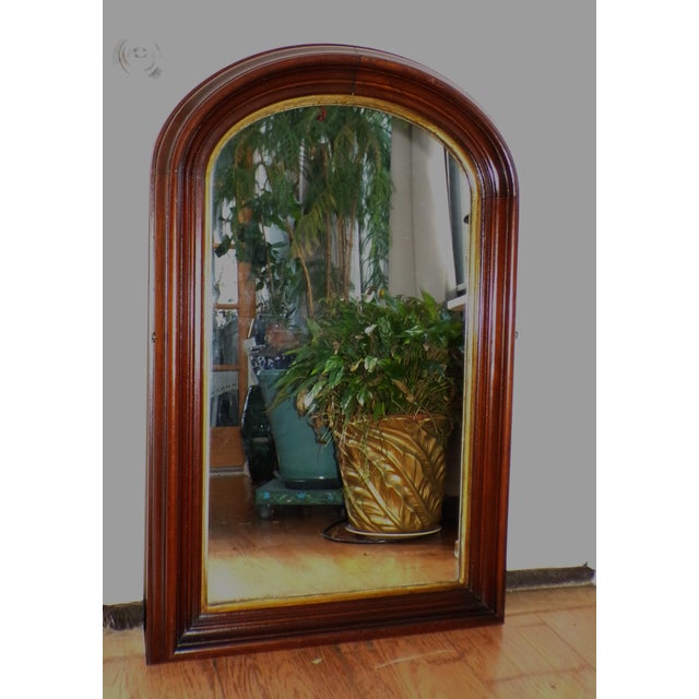 Brown Large Antique Arched Top Deep Well Walnut Gold Gilt Hall Pier Mirror For Sale - Image 8 of 11