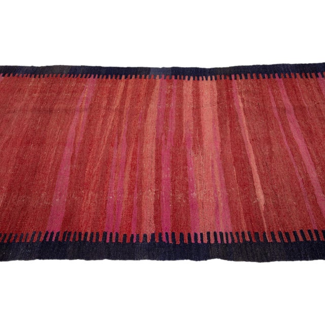 1960s Mid-20th Century Turkish Kilim Red Handmade Geometric Wool Rug For Sale - Image 5 of 10